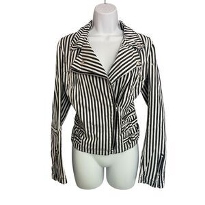Vintage Tripp NYC Black and White Striped Moto Jacket Women’s Size M